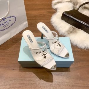 AAAA Replica Prada Print Heel Slides