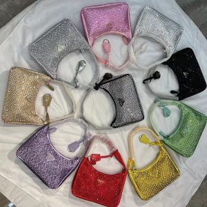 AAAA Replica Prada Spring Imitation Crystal One-Shoulder Hand-Held Armpit Bag
