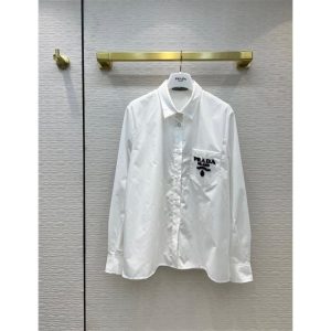 AAAA Replica Prada Women Letter Embroidery Simple Fashion White Shirt