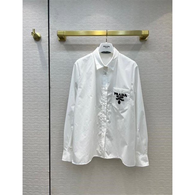 AAAA Replica Prada Women Letter Embroidery Simple Fashion White Shirt