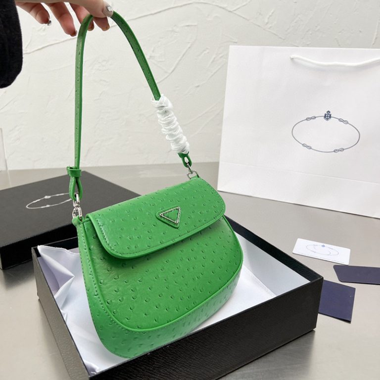 AAAA Replica Prada Women Ostrich Pattern Underarm Flip Cover One Shoulder Handbag