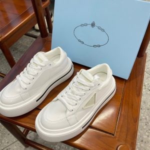 AAAA Replica Prada Women Platform Thick Bottom Lace Up Sports Leather Shoes