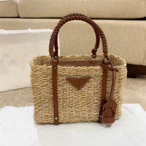 AAAA Replica Prada Women Straw Knitted Travel Handbags