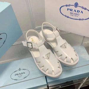 AAAA Replica Prada Women Summer Hollow Weave Sawtooth Platform Sandals