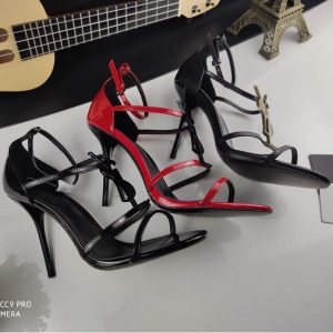AAAA Replica YSL Women Lace Up Buckle Stiletto Round Toe Sandal