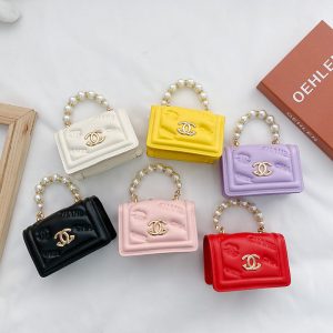 CCCC Replica Chanel Children Fashion Solid Color Pearl Chain Square Bag