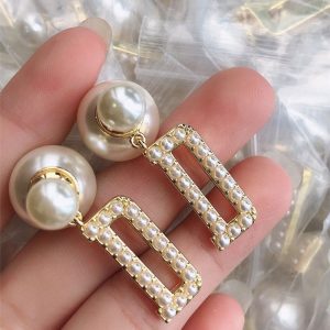 Fashion Imitation Pearl Letter Stud Earrings