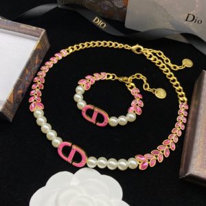 Fashion Rhinestone Letter Imitation Pearl Bracelet And Necklace